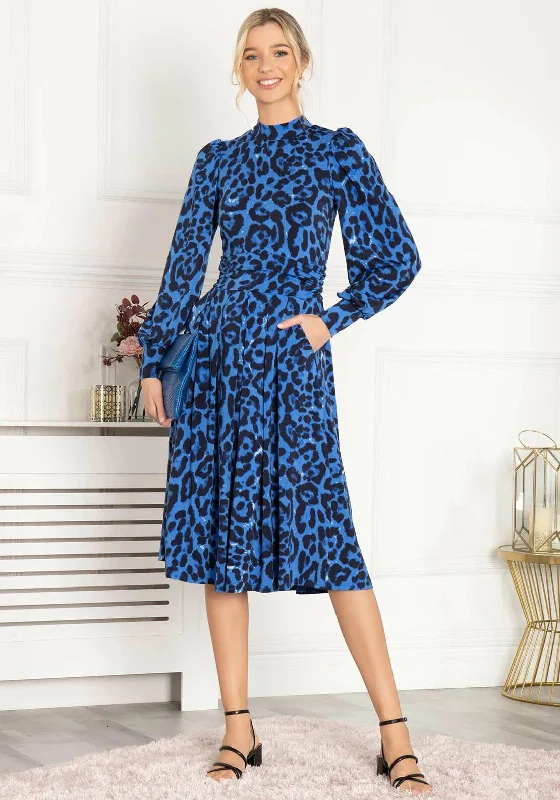 Jolie Moi Kathryn Long Sleeve Midi Dress, Blue Stylish Striped Midi Dress