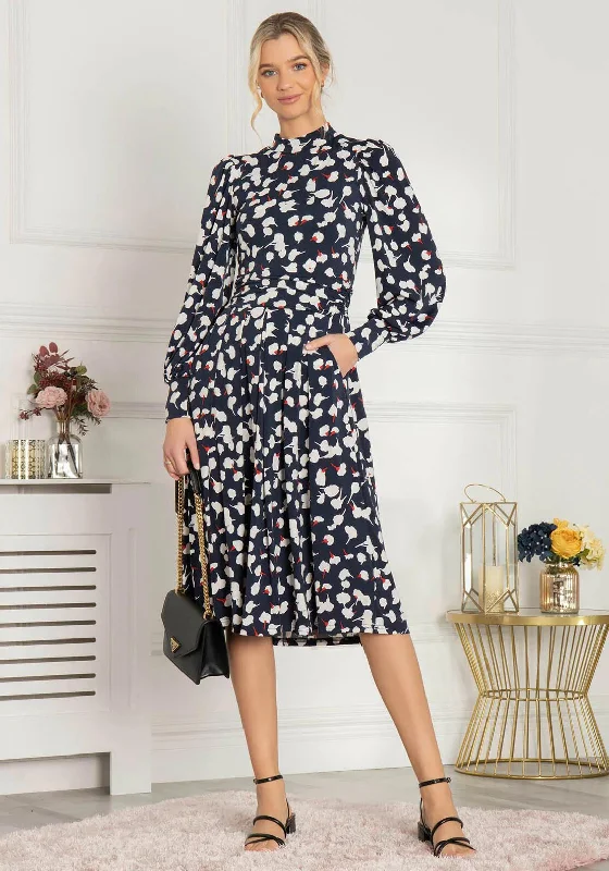 Jolie Moi Kathryn Long Sleeve Midi Dress, Navy Trendy Long Sleeve Midi Dress