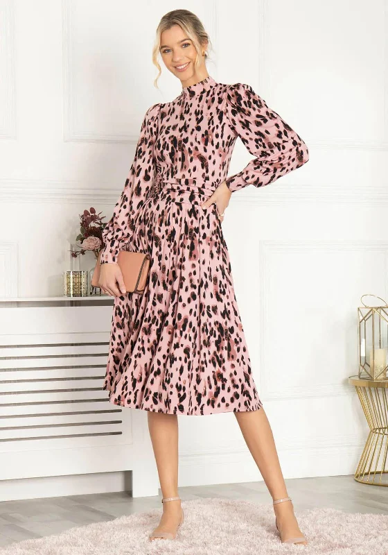 Jolie Moi Kathryn Long Sleeve Midi Dress, Pink Comfortable Fit-and-Flare Midi Dress