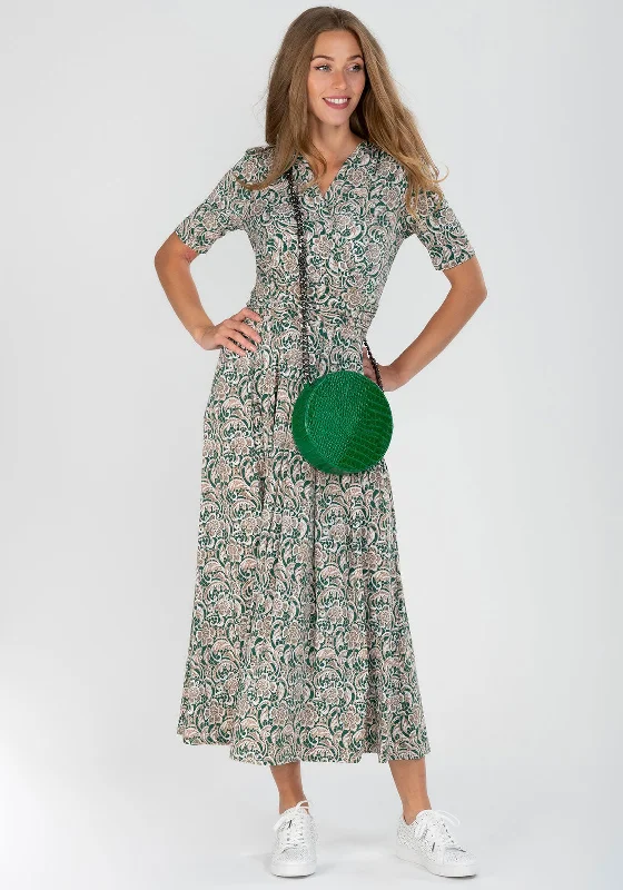 Jolie Moi Vintage Print Midi Dress, Green Multi Fashionable High-Low Midi Dress