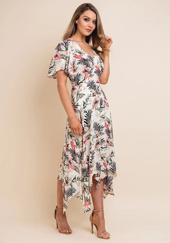 Jovonna Tropical Hanky Hem Midi Dress, Multi Comfortable Wrap Midi Dress