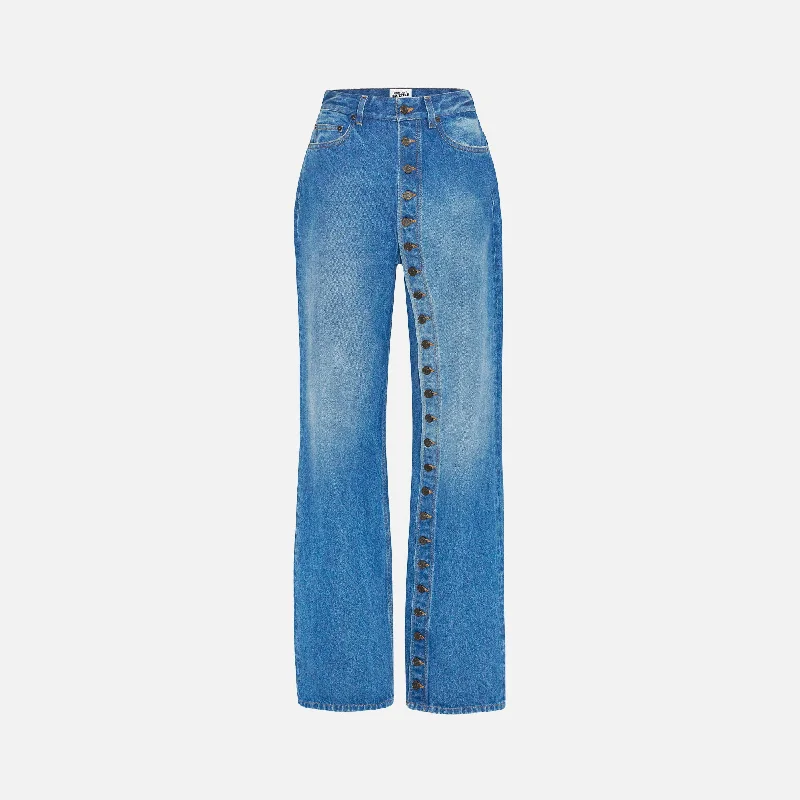 Jean Paul Gaultier Buttoned Denim Jean - Vintage Trendy Low-Rise Slim Jeans