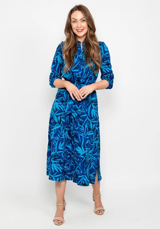 Kate & Pippa Capri Shirt Midi Dress, Blue & Royal Trendy Smocked Waist Midi Dress