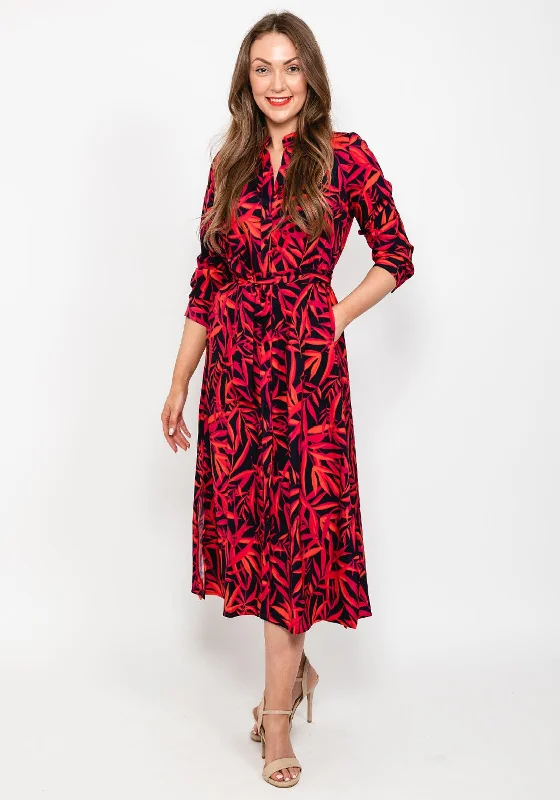 Kate & Pippa Capri Shirt Midi Dress, Black & Red Stylish Tiered Midi Dress