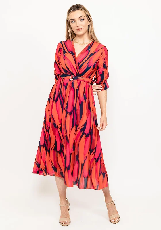 Kate & Pippa Positano Print Midi Dress, Cerise Multi Comfortable Casual Midi Dress