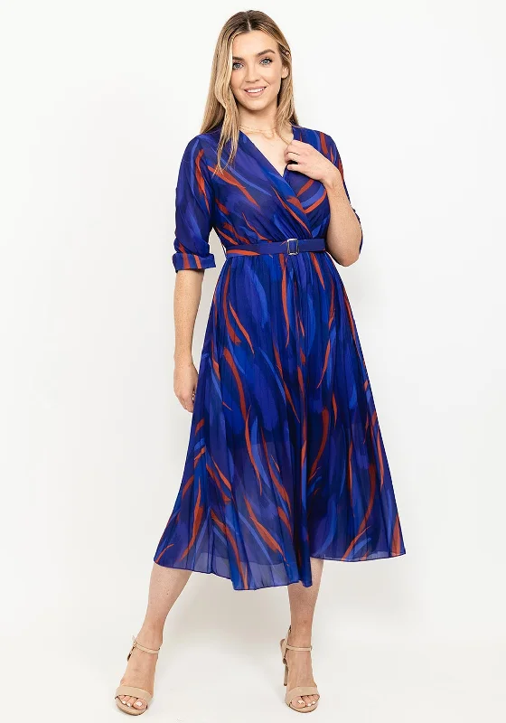 Kate & Pippa Positano Print Midi Dress, Purple Trendy Smocked Waist Midi Dress