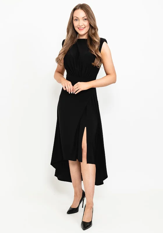 Kate Cooper Draped Waist Midi Dress, Black Comfortable Ribbed Midi Dress