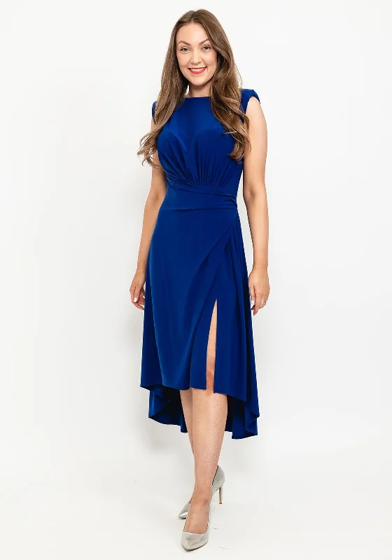 Kate Cooper Draped Waist Midi Dress, Royal Blue Trendy Floral Wrap Midi Dress