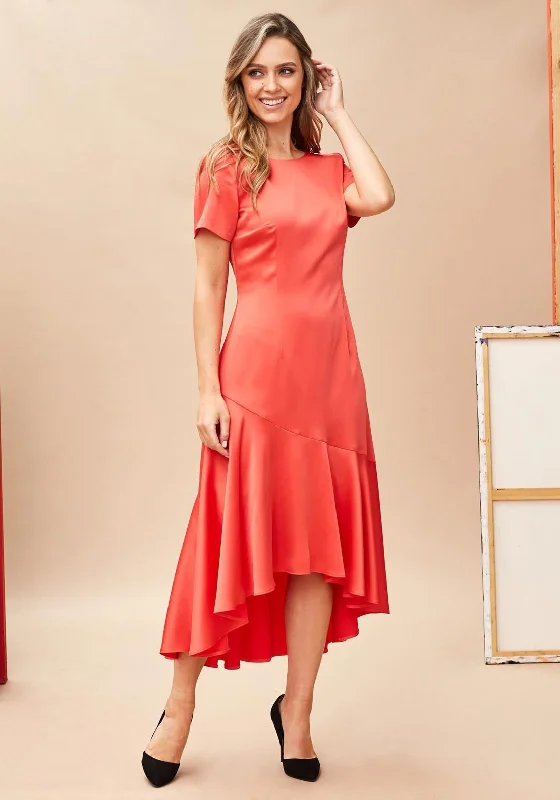 Kate Cooper Mermaid Flare Midi Dress, Coral Comfortable Ribbed Midi Dress