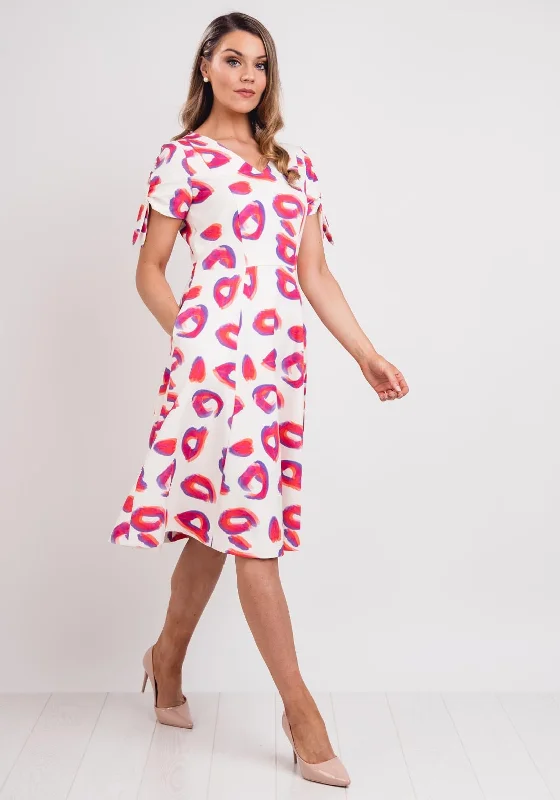 Kate Cooper Printed Flared Midi Dress, Cream Multi Fashionable Sheer Sleeve Midi Dress