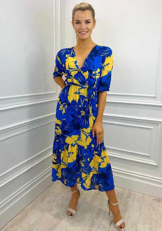 Kate & Pippa Boho Panel End Printed Midi Dress, Blue & Yellow Cozy T-shirt Midi Dress