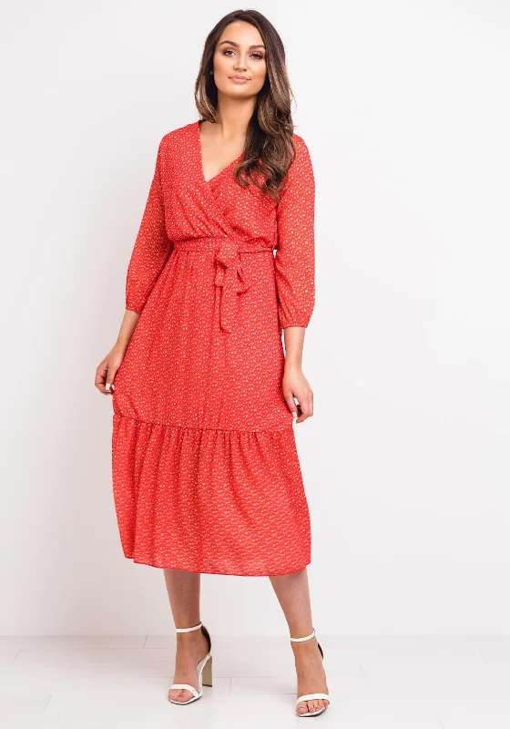 Kate + Pippa Boho Printed Midi Dress, Red Comfortable Fit-and-Flare Midi Dress