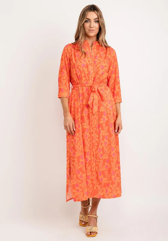 Kate & Pippa Capri Swirl & Dot Print Midi Dress, Orange & Pink Fashionable High-Low Midi Dress