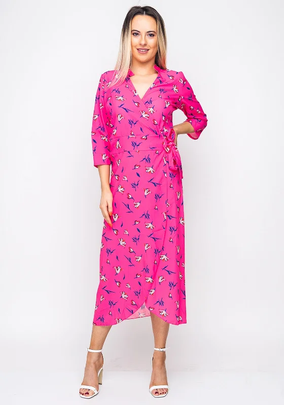 Kate & Pippa Floral Wrap Midi Dress, Pink Cozy T-shirt Midi Dress