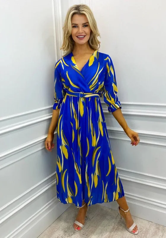 Kate & Pippa Positano Print Midi Dress, Blue & Yellow Elegant Floral Midi Dress