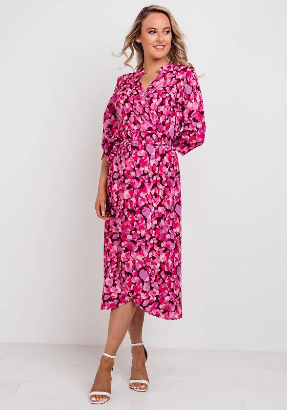 Kate & Pippa Sienna Wrap Midi Dress, Pink Trendy Knit Midi Dress