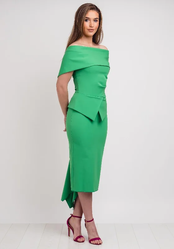 Kevan Jon Queenie Peplum Midi Dress, Emerald Green Fashionable A-Line Midi Dress