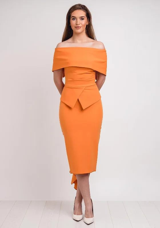 Kevan Jon Queenie Peplum Midi Dress, Orange Fashionable Shift Midi Dress