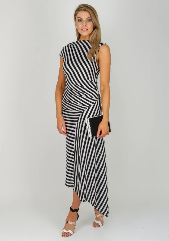 Kevan Jon Rhea Striped Midi Dress, Black & White Comfortable Button Front Midi Dress