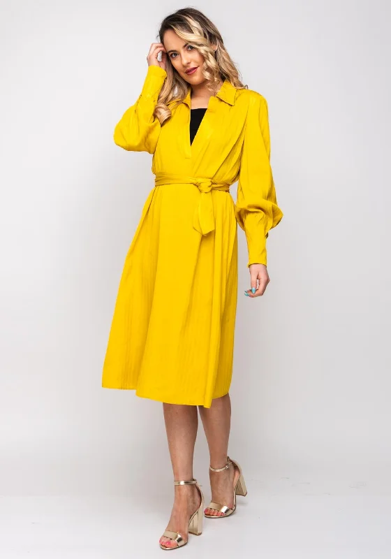 Lily Belted Tunic Midi Dress, Mustard Fashionable Polka Dot Midi Dress