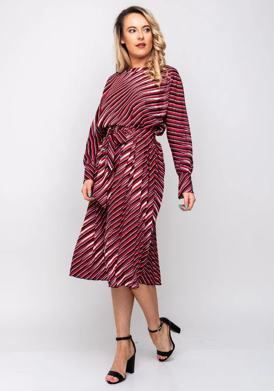 Lily Open Waist Striped Midi Dress, Red & Navy Stylish Animal Print Midi Dress