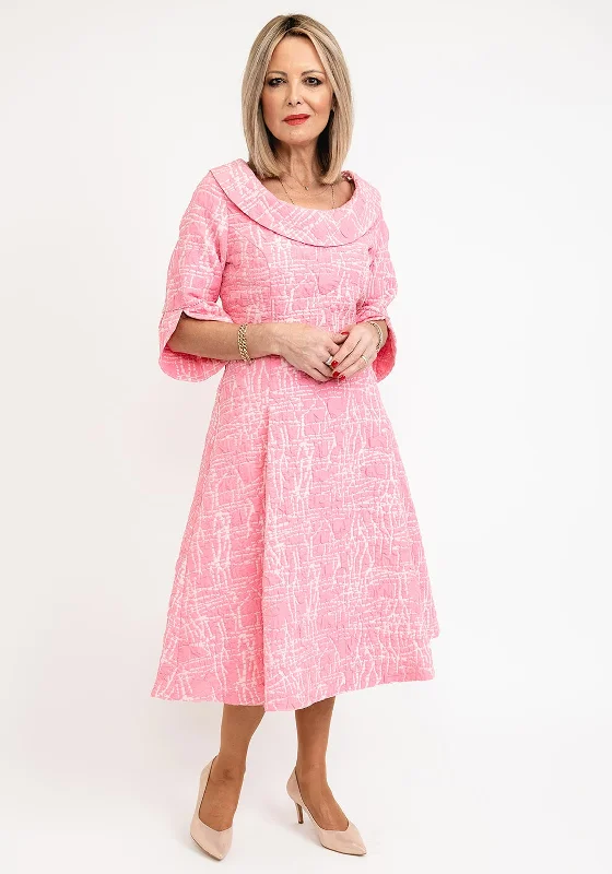 Lizabella Cowl Neckline Textured Flared Midi Dress, Hot Pink Cozy Spaghetti Strap Midi Dress