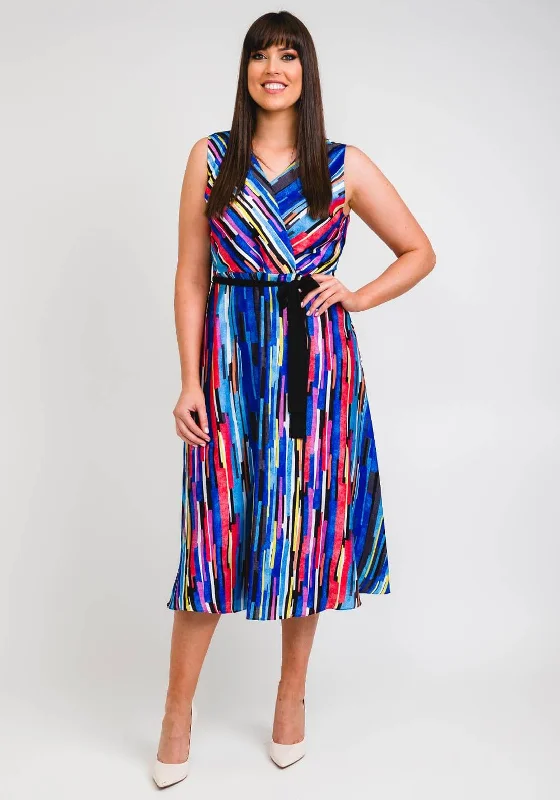 Lizabella Geometric Block Stripe Midi Dress, Blue Multi Stylish Silk Midi Dress