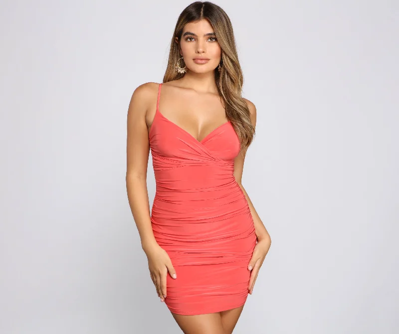 Major Obsession Ruched Mini Dress Elegant Off-Shoulder Dress Mini