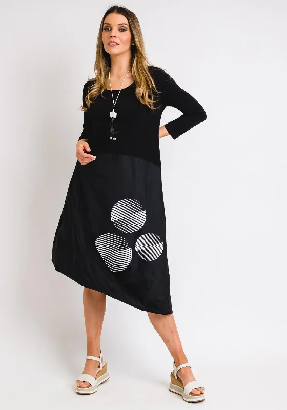 Naya Circle Print Contrast Midi Dress, Black Comfortable Wrap Midi Dress