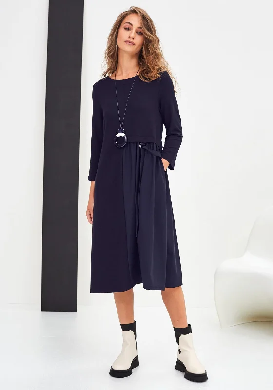 Naya Jersey Contrast Panel Material Midi Dress, Navy Chic Bohemian Midi Dress