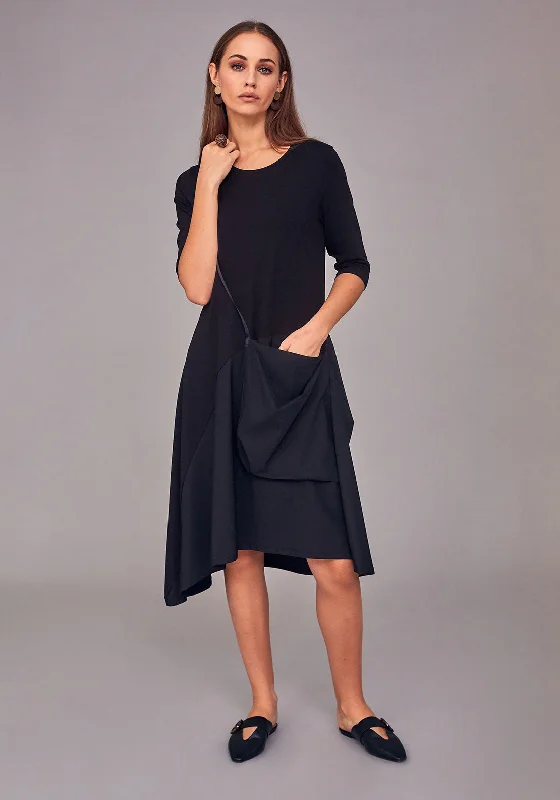 Naya Jersey Pocket Contrast Midi Dress, Black Fashionable Casual Midi Dress