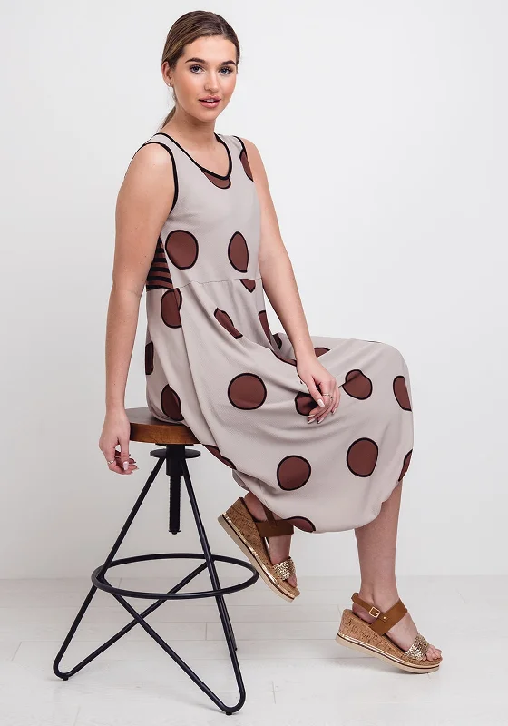 Naya Spot Print Relaxed Fit Midi Dress, Beige Comfortable Denim Midi Dress