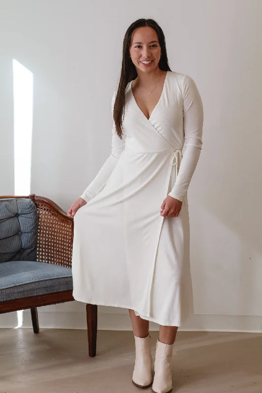 Icon Wrap Midi Dress Comfortable Ribbed Midi Dress