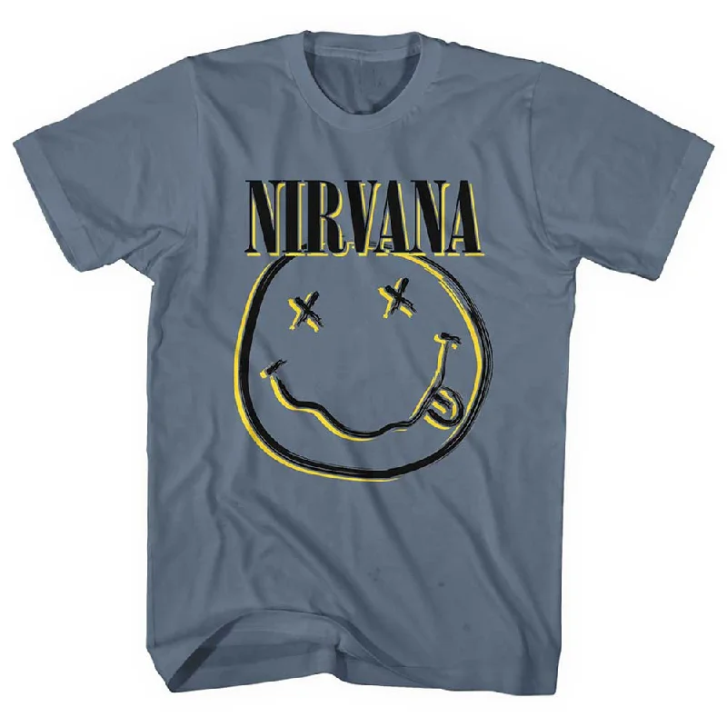 Nirvana | Official Band T-Shirt | Inverse Happy Face Print Jacquard Patchwork