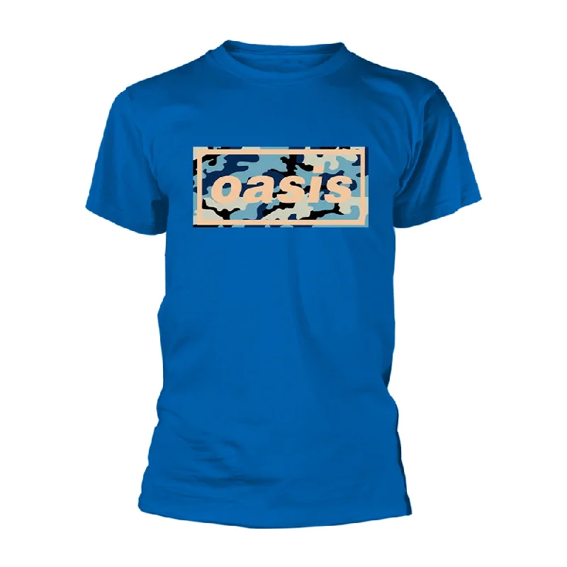 Oasis Unisex T-shirt: Camo Logo (Royal) Mesh Blend Leather Blend Suede Blend