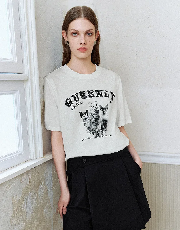 Printed Crew Neck Loose T-Shirt Elegant Classic Vintage