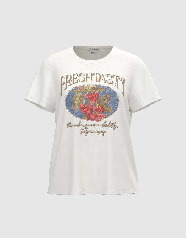 Printed Crew Neck Straight T-Shirt Solid Color Striped Floral