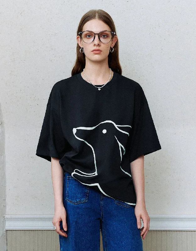 Printed Crew Neck Straight T-Shirt Chenille Blend Fleece Blend Nylon Blend