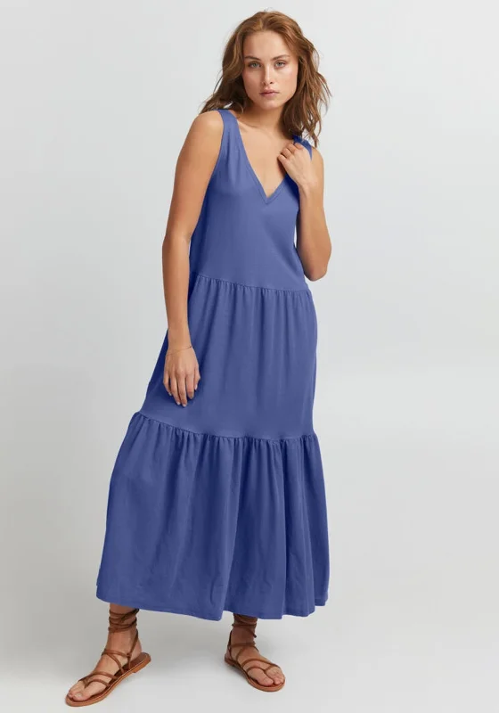 Pulz Amelia Sleeveless Tiered Midi Dress, Strong Blue Stylish Halter Neck Midi Dress