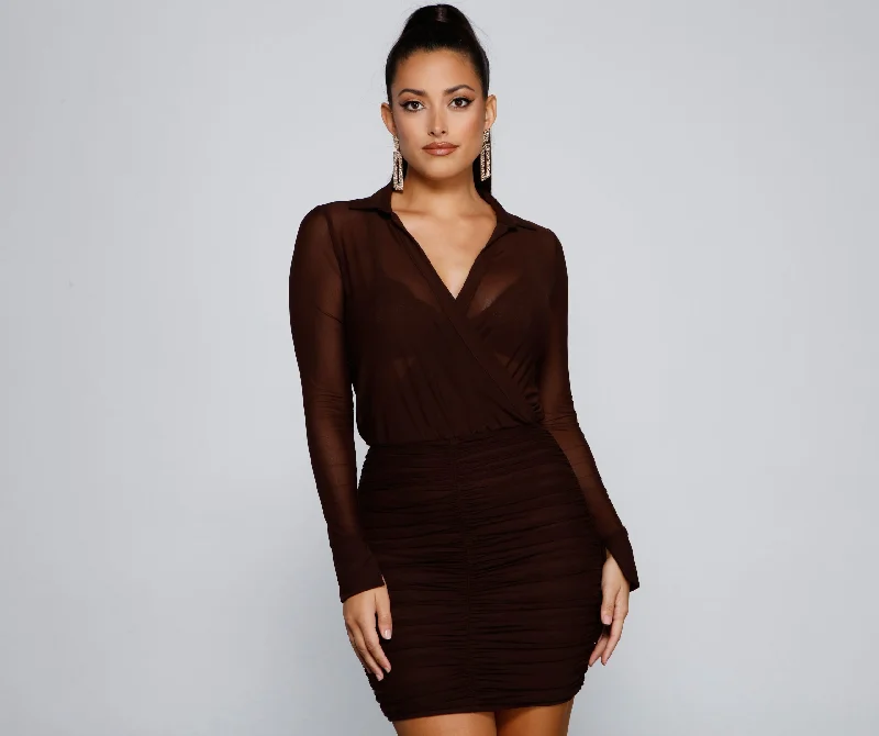 Ready For My Close Up Ruched Mini Dress Elegant Satin Lace Mini Dress