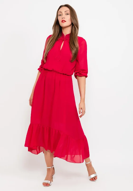 Rena by Coco Doll Lille Dipped Midi Dress, Pink Chic Bohemian Midi Dress