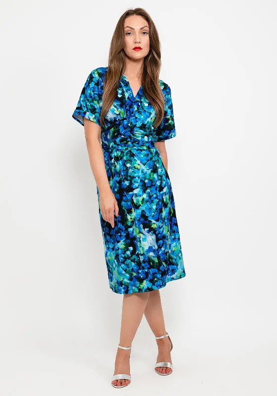 Rena by Coco Doll Paris Midi Dress, Blue & Green Comfortable Stretch Midi Dress