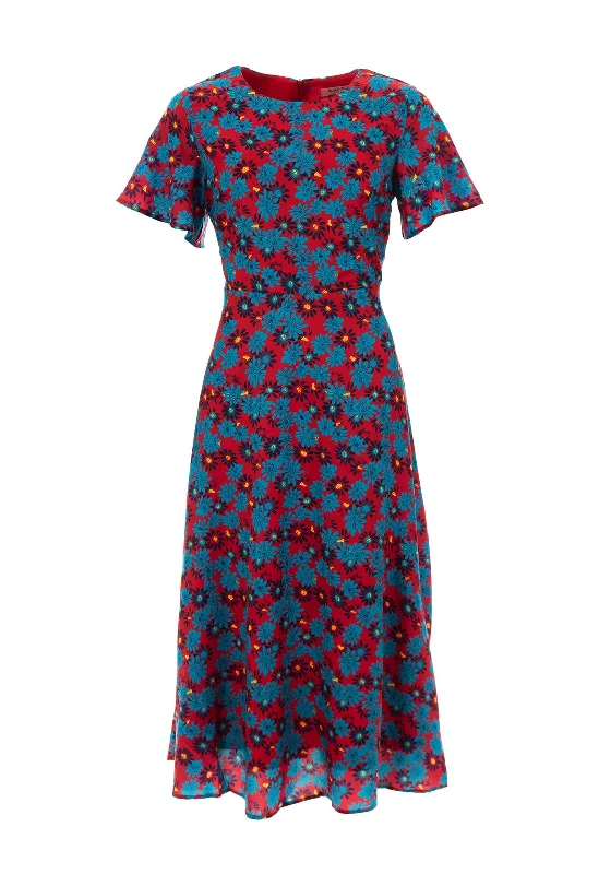 Seventy1 Angel Sleeve Daisy Print Midi Dress, Red Multi Comfortable Ribbed Midi Dress