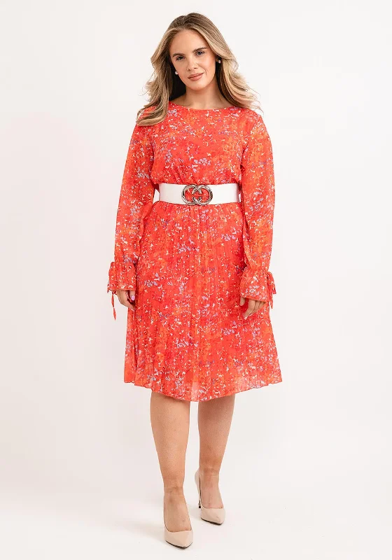 Seventy1 One Size Abstract Round Neck Midi Dress, Orange Comfortable Fit-and-Flare Midi Dress