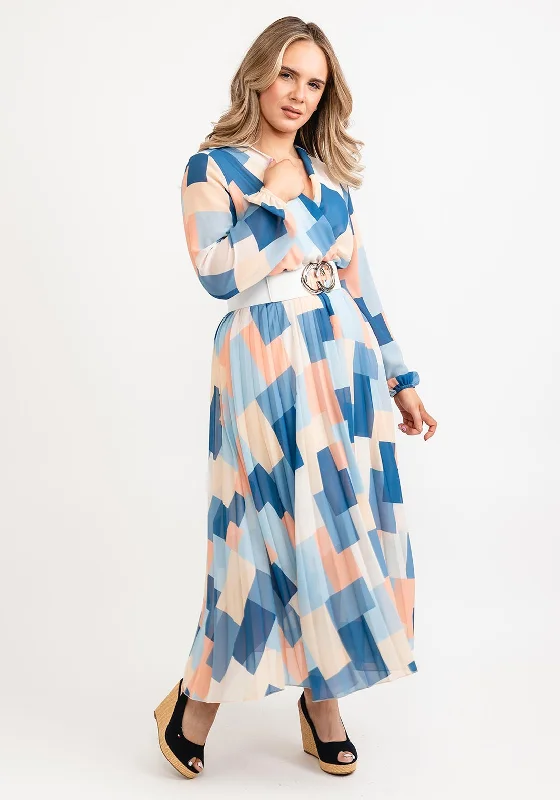 Seventy1 One Size Pastel Print Midi Dress, Blue Multi Fashionable A-Line Midi Dress