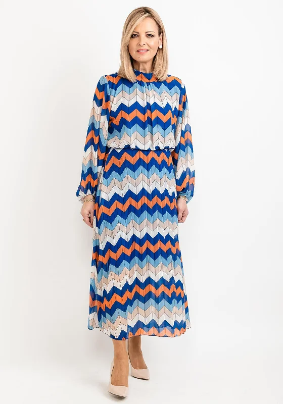 Seventy1 One Size Patterned Blouson Waist Midi Dress, Blue Multi Cozy Spaghetti Strap Midi Dress