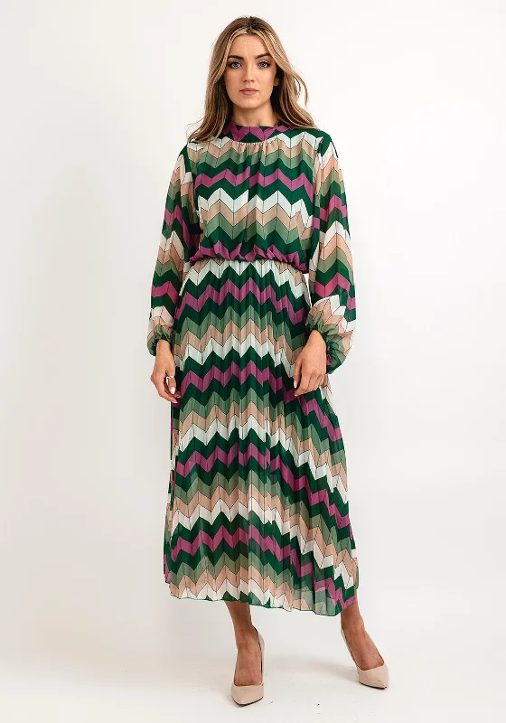 Seventy1 One Size Patterned Blouson Waist Midi Dress, Green Multi Comfortable Knitwear Midi Dress