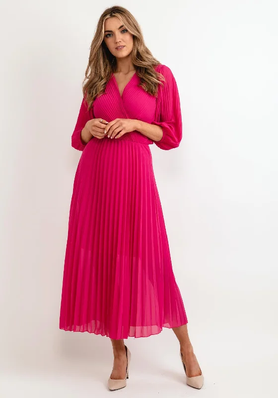 Seventy1 One Size Pleated Wrap Midi Dress, Pink Trendy Off-Shoulder Ruffle Midi Dress