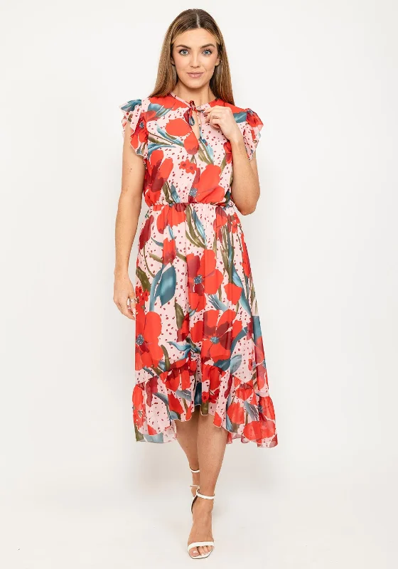 Seventy1 Poppy Floral Midi Dress, Red Multi Fashionable Chiffon Midi Dress