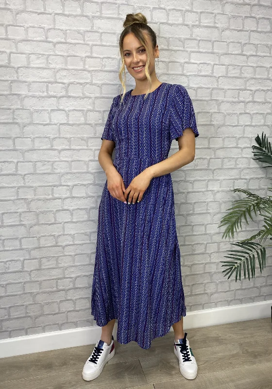 Seventy1 Printed A-Line Midi Dress, Blue Fashionable Fitted Midi Dress